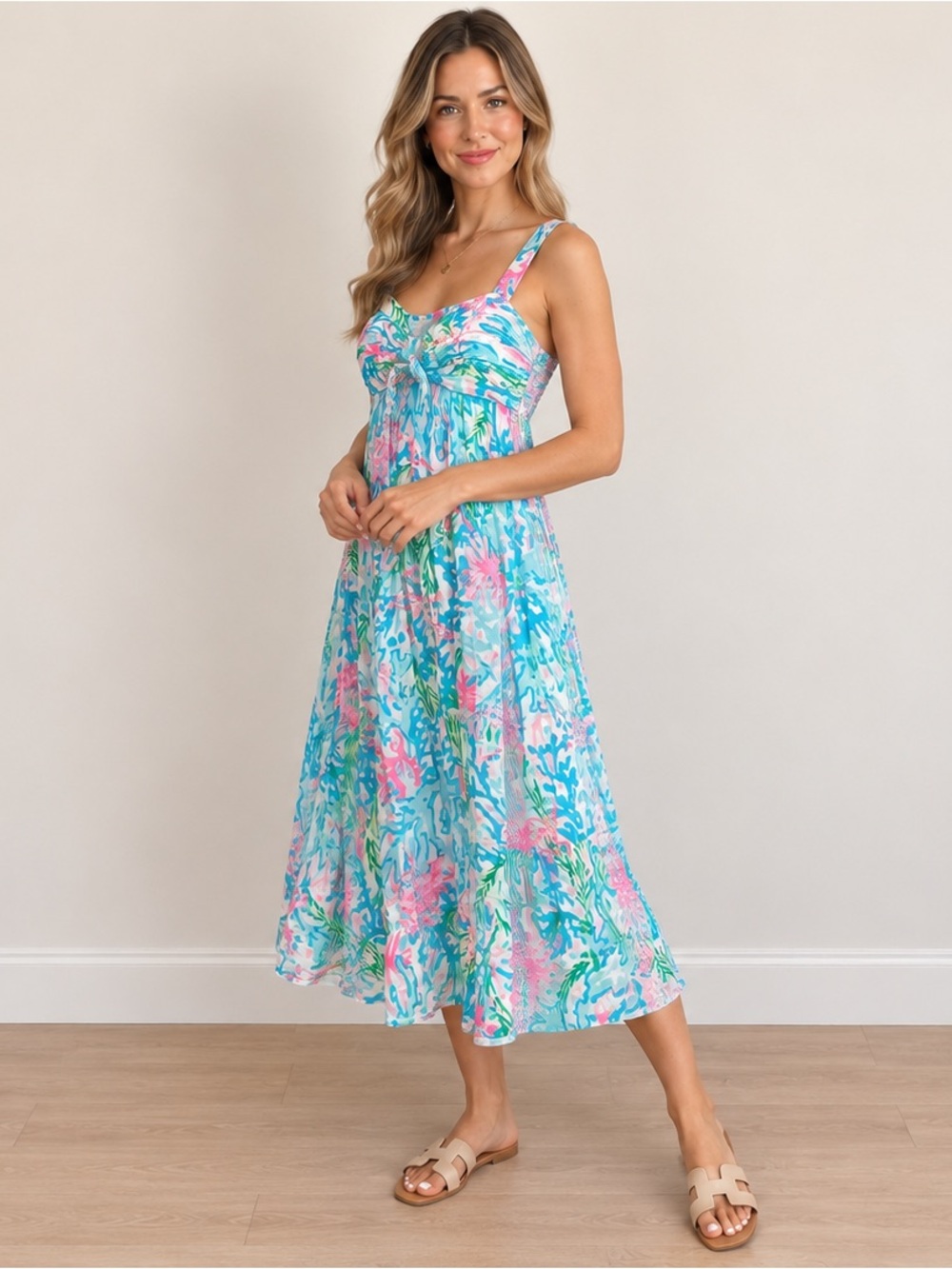 Lilly Pulitzer Tropical Print Twist Front Maxi Dress Size 4